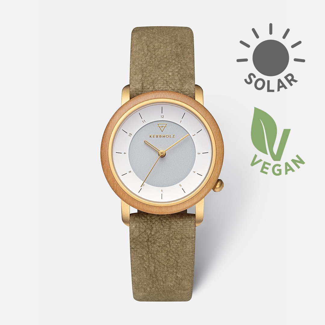 KERBHOLZ｜MERLE 34mm メルル オリーブウッド ゴールド オリーブヴィーガン（ソーラー）