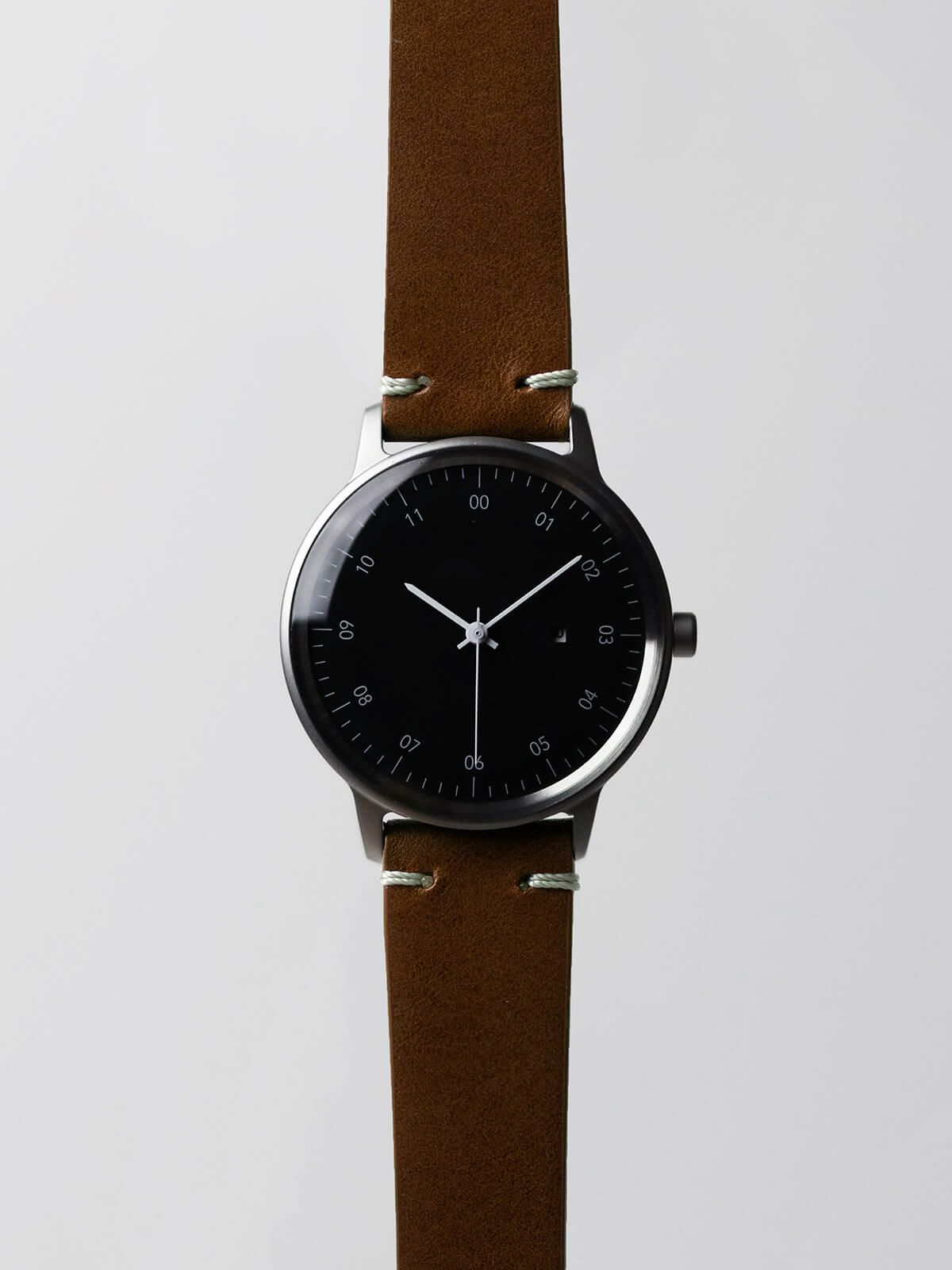 sazare さざれ｜SK01 SS シルバーホーニング ブラックダイヤル ライトブラウン Dバックルブッテーロレザー