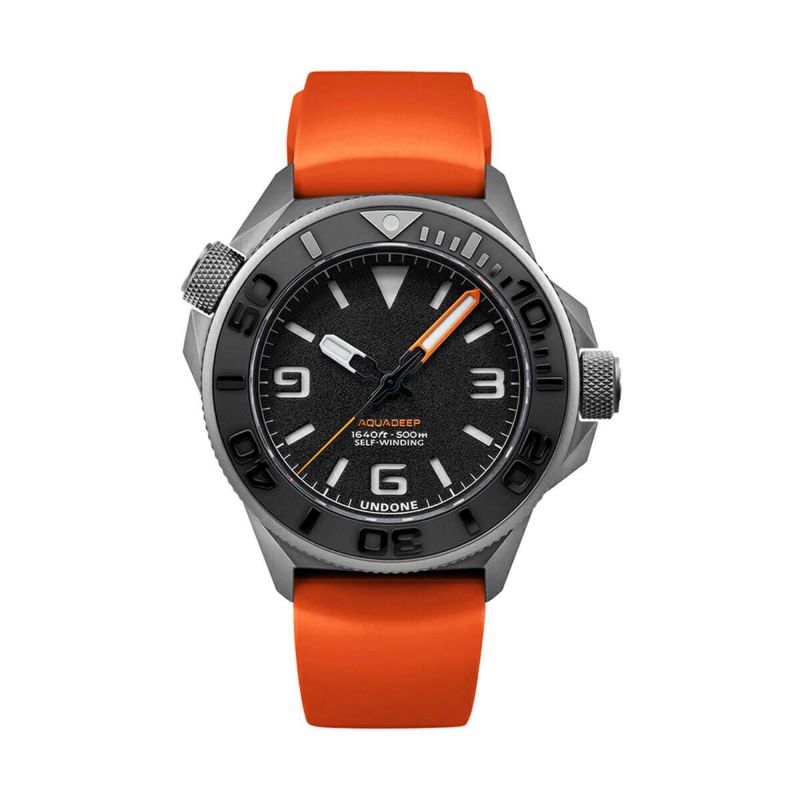正規品 UNDONE アンダーン 腕時計 メンズ 機械式 Aquadeep アクアディープ シグナル オレンジ ラバーベルト 自動巻き 防水 AQD-369-BKO