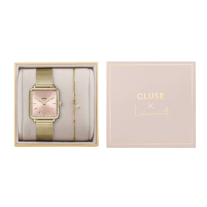 CLUSE｜La Tetragone ラ・テトラゴン ライトローズ メッシュ ゴールド+チェーンブレスレット（ギフトボックス）