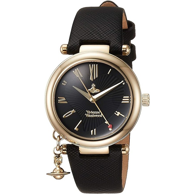 Vivienne Westwood｜Orb オーブレディースクォーツウォッチ／ブラックダイヤル&ブラックレザー
