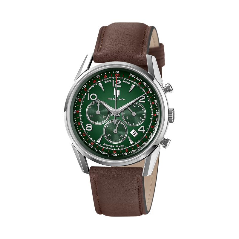 ▲LIP｜Himalaya 40mm ヒマラヤ クロノグラフ シルバー ライトブラウンレザー