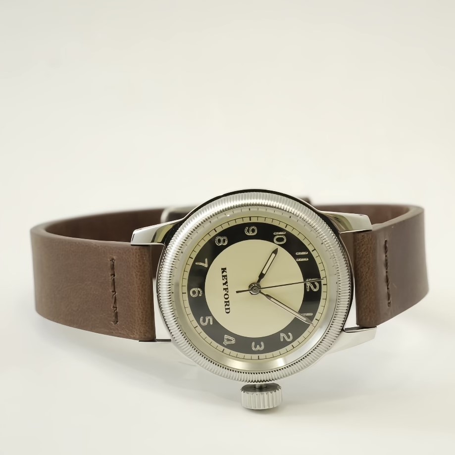 【最短即日発送】M.R.M.W.×KEYFORD モントルロロイミリタリーウォッチ 腕時計 メンズ レディースTuxedo dial タキシードダイヤル コッパー／ブラウン レザーベルト