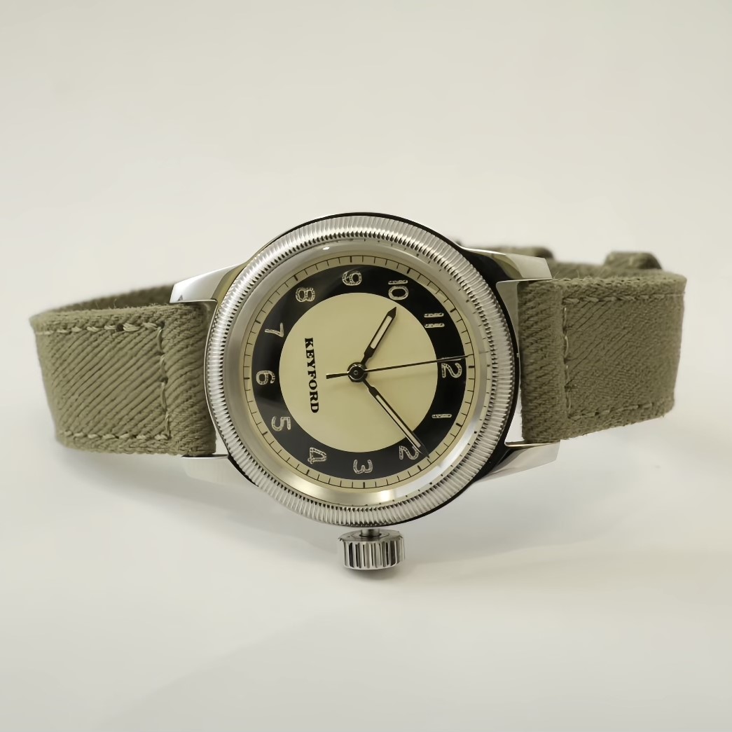 【最短即日発送】M.R.M.W.×KEYFORD モントルロロイミリタリーウォッチ 腕時計 メンズ レディースTuxedo dial タキシードダイヤル コッパー／オリーブ 布ベルト