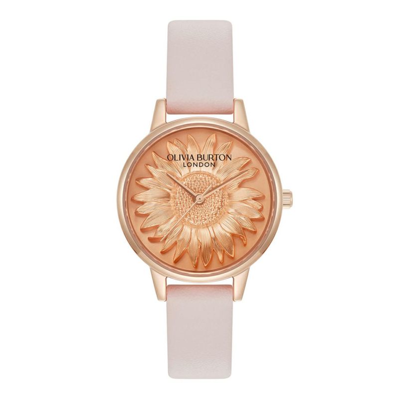 OLIVIA BURTON｜3D FLOWER フラワー ローズゴールド ライトブラッシュ レザーベルト