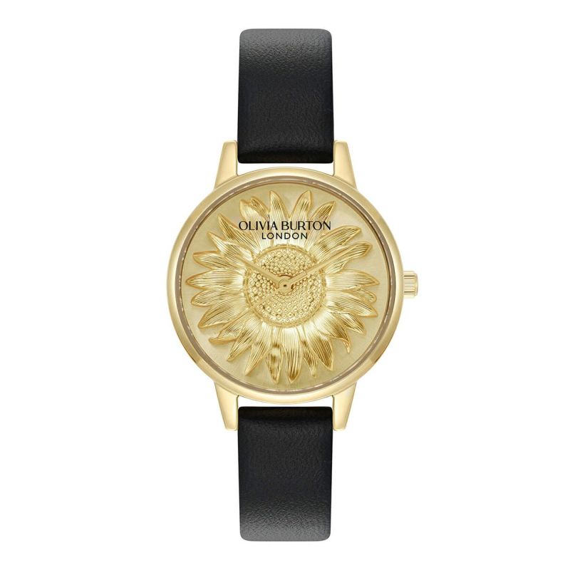 OLIVIA BURTON｜3D FLOWER フラワー ゴールド ブラックレザーベルト