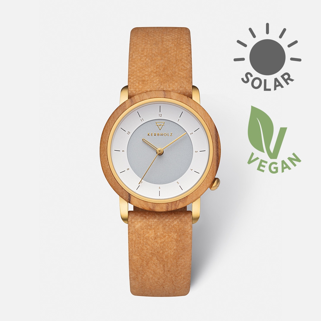 KERBHOLZ｜MERLE 34mm メルル オリーブウッド ゴールド ビスケットヴィーガン（ソーラー）