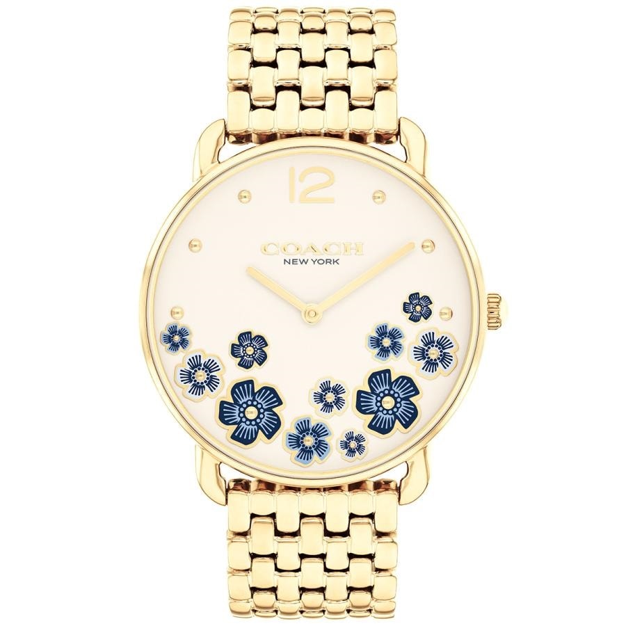 COACH｜ELLIOT 36mm エリオット ティーローズ クリームダイアル ブルー ゴールド ブレスレット