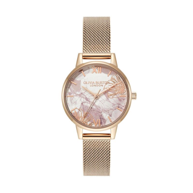 OLIVIA BURTON｜Signature シグネチャー アブストラクトフローラル ローズゴールドメッシュベルト