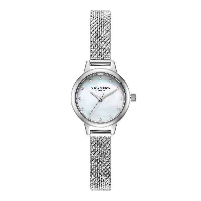 OLIVIA BURTON｜Classics クラシックス ミニ ホワイトマザーオブパール クリスタル シルバー メッシュ