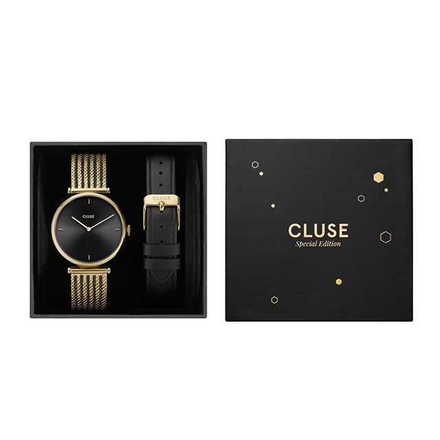 CLUSE クルース｜Triomphe トリオンフ ゴールド ブラック メッシュ+ブラックレザーベルト（ギフトセット）