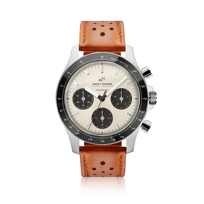AV86（旧 ABOUT VINTAGE アバウトヴィンテージ）｜1960 Racing Chronograph 41mm レーシング クロノグラフ スチール シルバー ホワイトブラック ブラウンレザーベルト