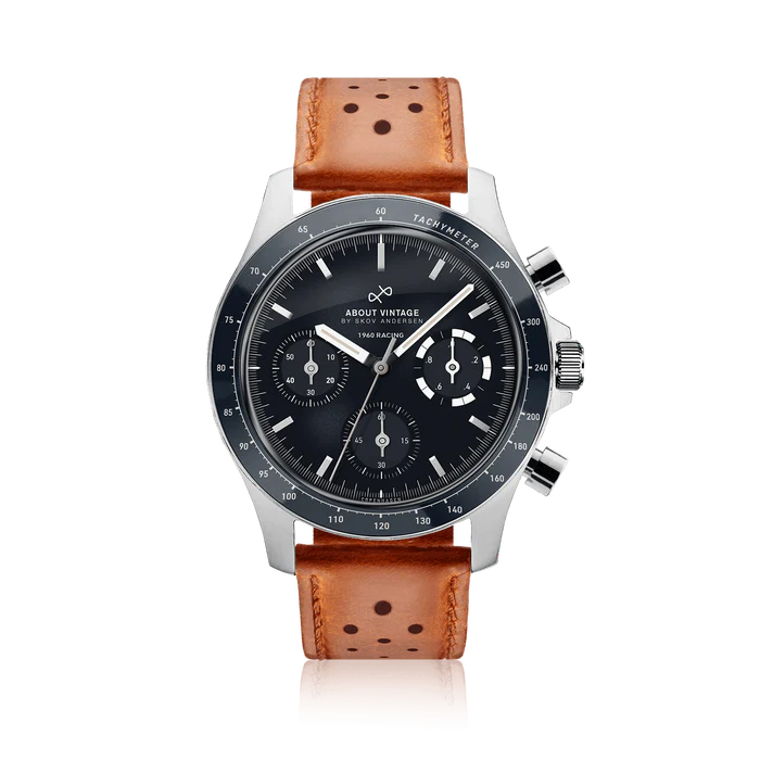 AV86（旧 ABOUT VINTAGE アバウトヴィンテージ）｜1960 Racing Chronograph 41mm レーシング クロノグラフ スチール シルバー ブラック ブラウンレザーベルト