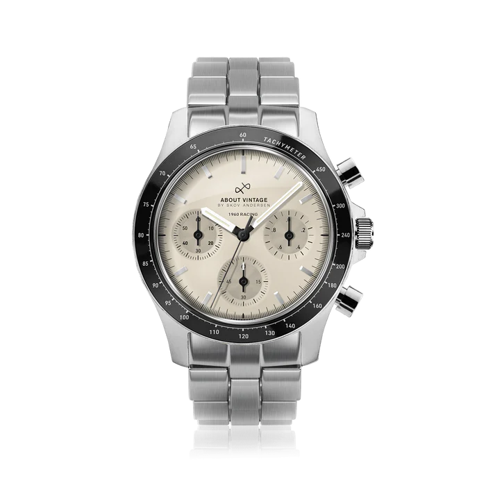 AV86（旧 ABOUT VINTAGE アバウトヴィンテージ）｜1960 Racing Chronograph 41mm レーシング クロノグラフ スチール シルバー ホワイトブラック メタルブレスレット