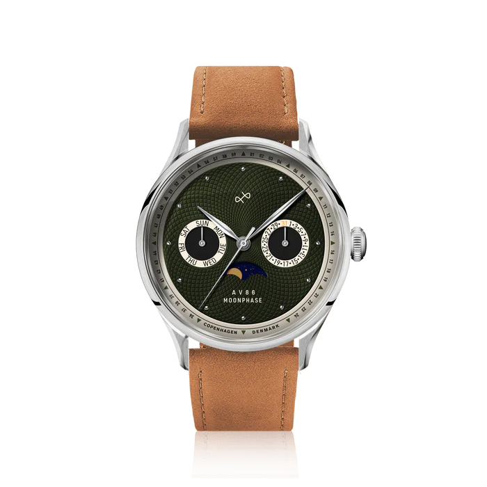 AV86（旧ABOUT VINTAGE アバウトヴィンテージ）｜1968 Moonphase ムーンフェイズ スチール シルバー グリーン ブラウン レザーベルト