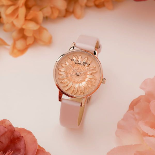 OLIVIA BURTON｜3D FLOWER フラワー ローズゴールド ライトブラッシュ レザーベルト 画像6