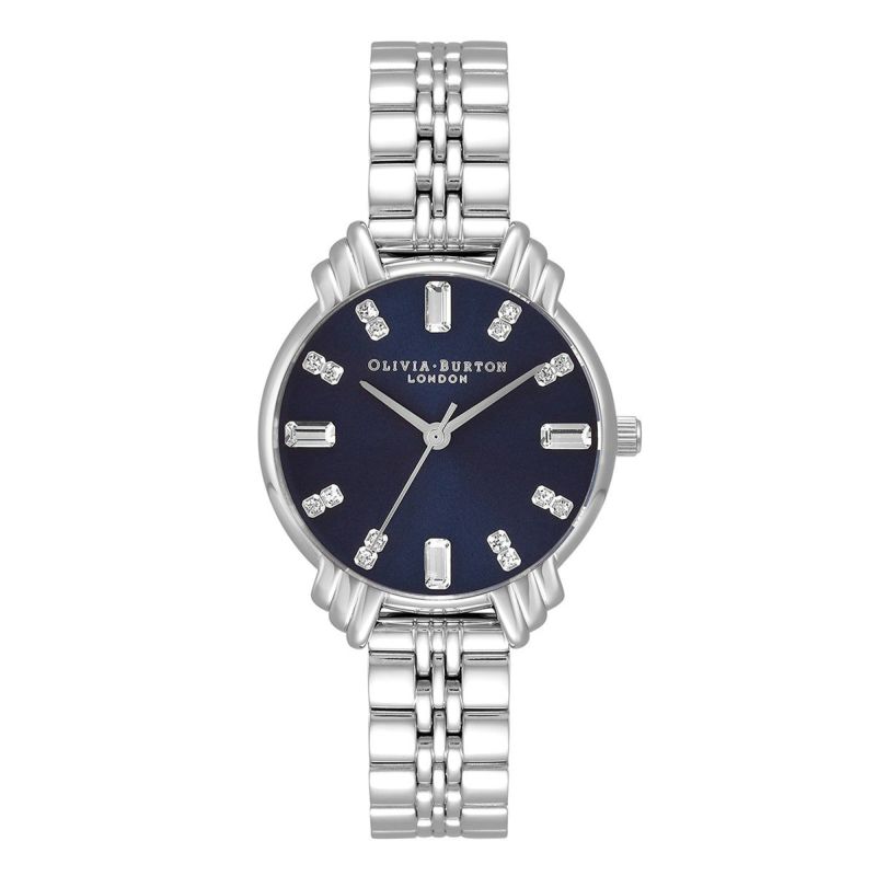OLIVIA BURTON｜Art Deco アールデコ シルバー バジェットストーン ブレスレット ネイビーダイヤル 画像1