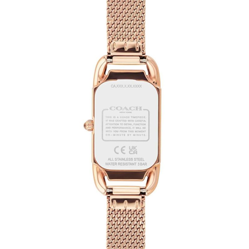 COACH｜CADIE 17.5X28.5mm ケイディ タンク ローズゴールド グリーン ラッカーダイヤル メッシュ