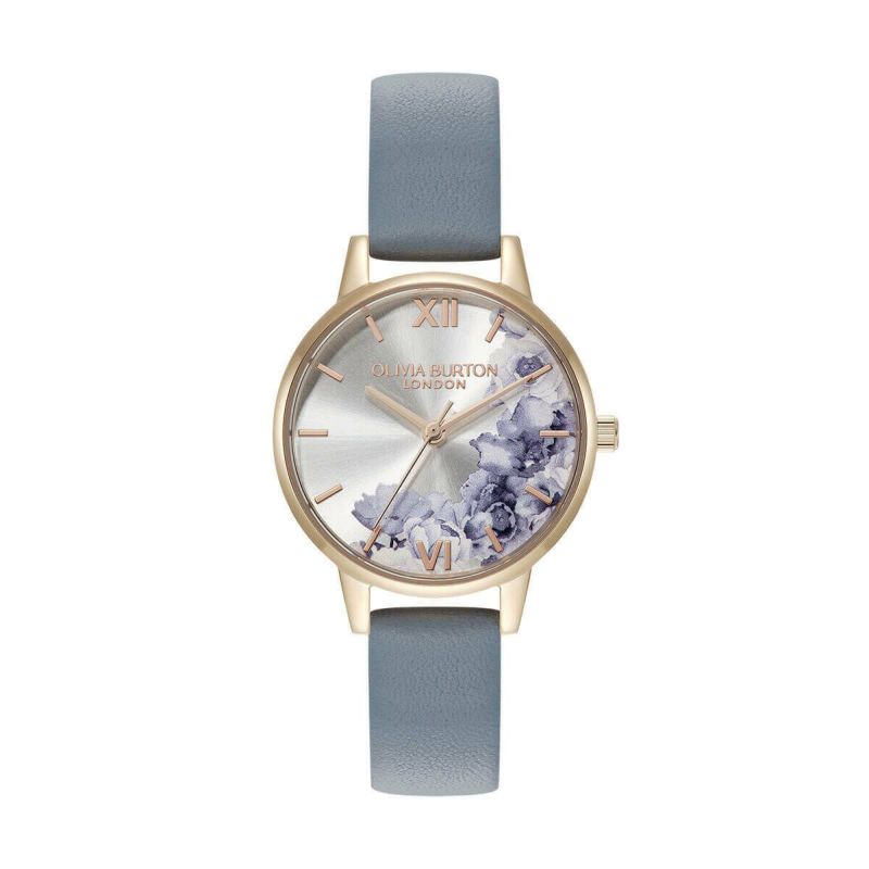 OLIVIA BURTON｜Signature シグネチャー イラストレイテッド フローラル ローズゴールド チョークブルー レザーベルト 画像1