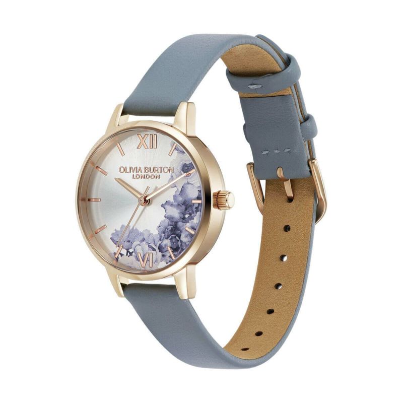 OLIVIA BURTON｜Signature シグネチャー イラストレイテッド フローラル ローズゴールド チョークブルー レザーベルト 画像3