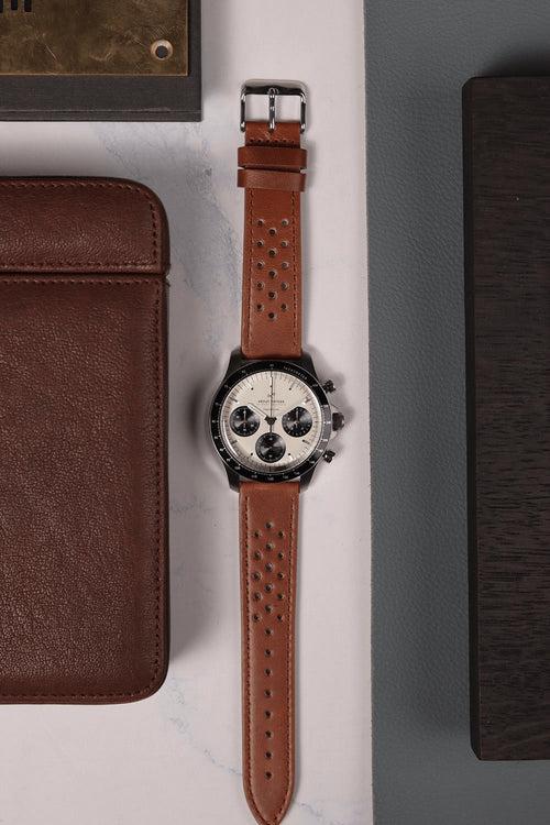 AV86(旧 ABOUT VINTAGE アバウトヴィンテージ)|1960 Racing Chronograph 41mm レーシング クロノグラフ スチール シルバー ホワイトブラック ブラウンレザーベルト 画像4