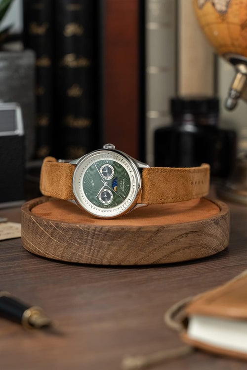 AV86(旧ABOUT VINTAGE アバウトヴィンテージ)|1968 Moonphase ムーンフェイズ スチール シルバー グリーン ブラウン レザーベルト 画像10