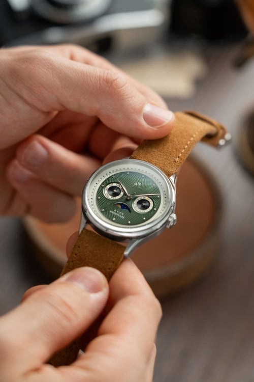 AV86(旧ABOUT VINTAGE アバウトヴィンテージ)|1968 Moonphase ムーンフェイズ スチール シルバー グリーン ブラウン レザーベルト 画像3