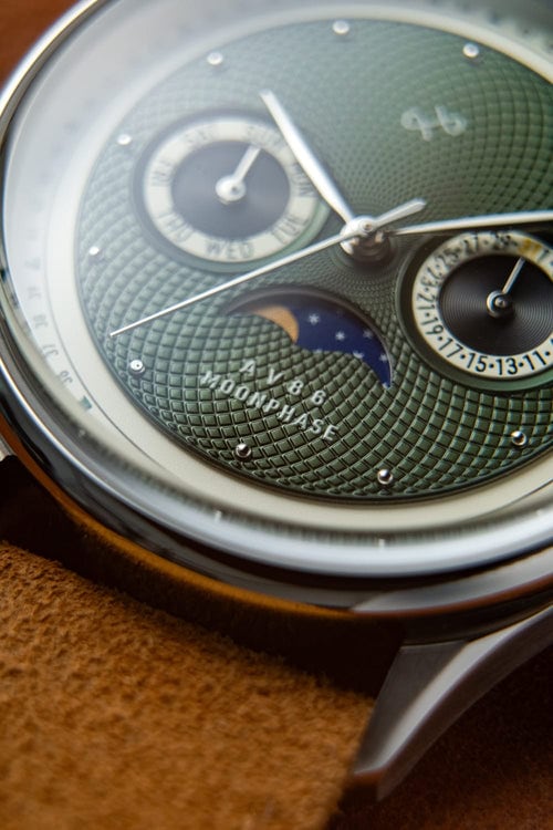 AV86(旧ABOUT VINTAGE アバウトヴィンテージ)|1968 Moonphase ムーンフェイズ スチール シルバー グリーン ブラウン レザーベルト 画像7