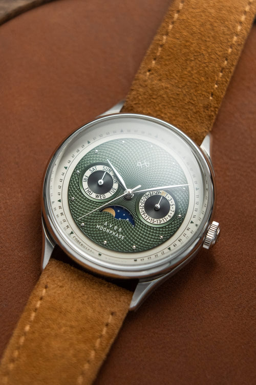 AV86(旧ABOUT VINTAGE アバウトヴィンテージ)|1968 Moonphase ムーンフェイズ スチール シルバー グリーン ブラウン レザーベルト 画像8