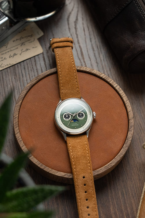 AV86(旧ABOUT VINTAGE アバウトヴィンテージ)|1968 Moonphase ムーンフェイズ スチール シルバー グリーン ブラウン レザーベルト 画像9
