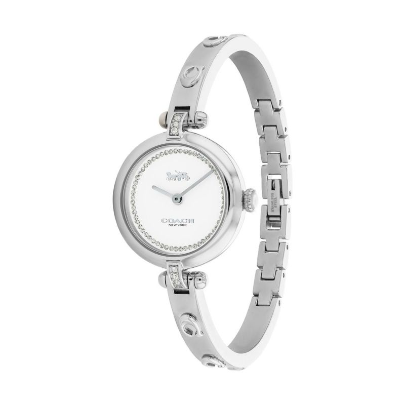 COACH｜CARY 26mm ケリー ラウンド シルバー クリスタル ダイアル シグネチャー Cバングル