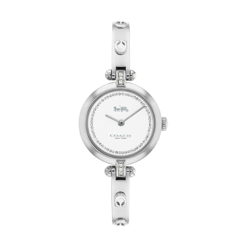 COACH｜CARY 26mm ケリー ラウンド シルバー クリスタル ダイアル シグネチャー Cバングル