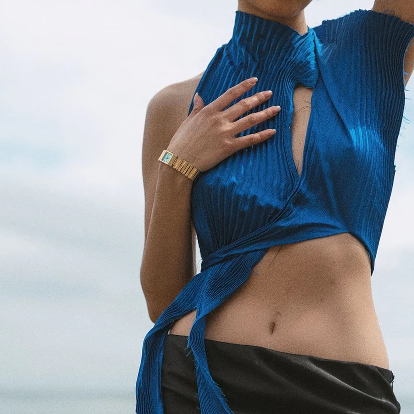 BREDA｜GROOVE グルーヴ スクエア ゴールド ブルー ステンレスベルト 1749a 画像2