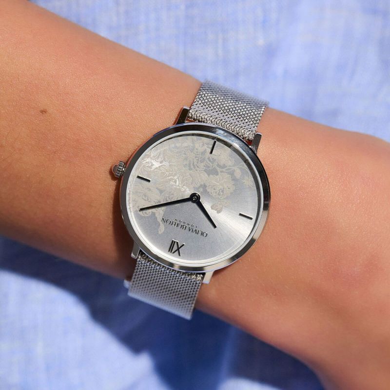 OLIVIA BURTON｜Signature シグネチャー フローラル ブルーム ウルトラスリム シルバーメッシュベルト 画像5