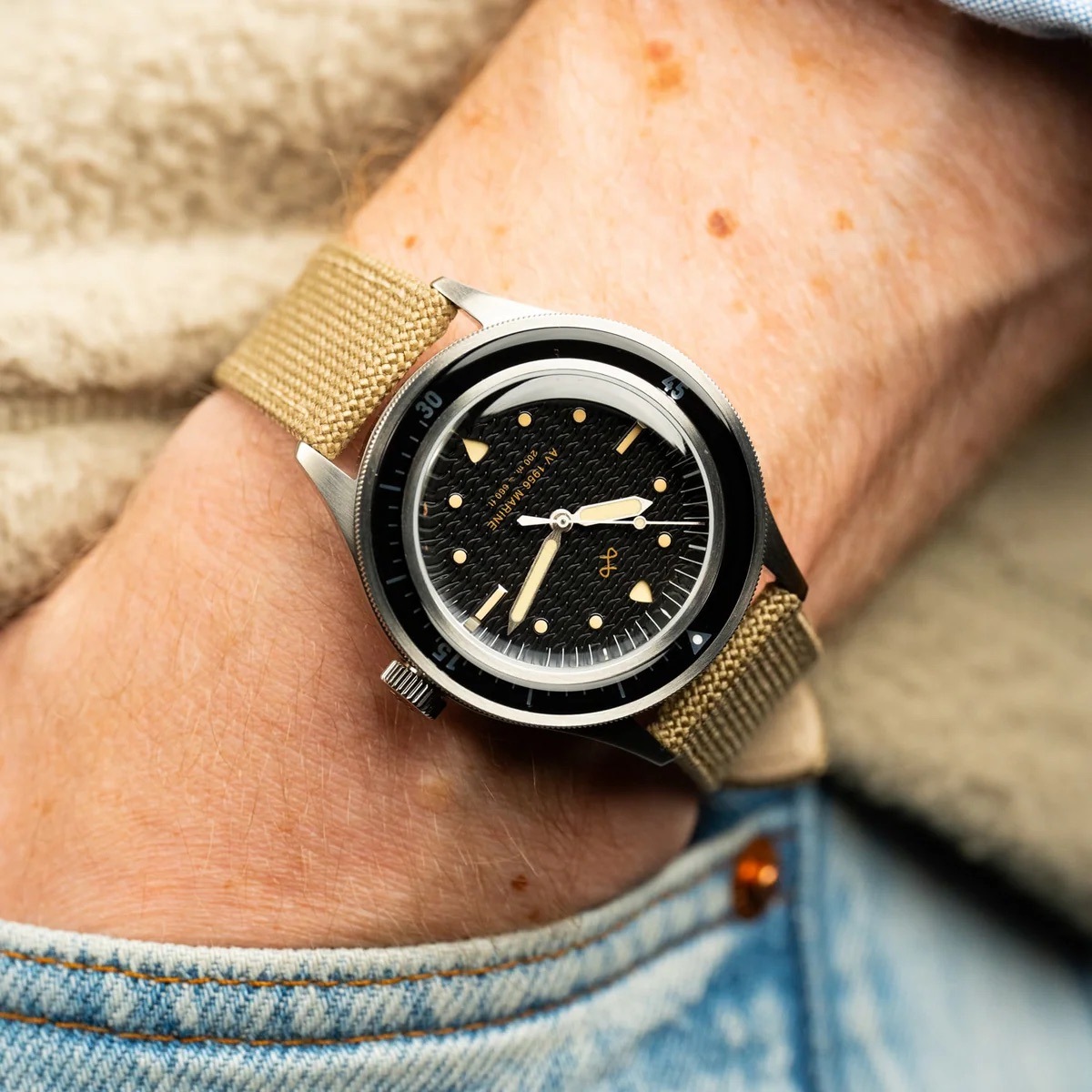 AV86（旧 ABOUT VINTAGE アバウトビンテージ）｜1956 Marine 41mm マリン スティール シルバー ブラック コーデュラ 画像3