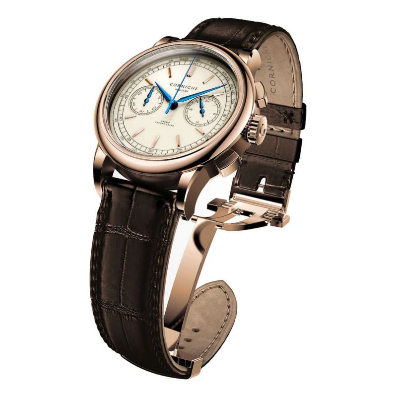 CORNICHE コーニッシュ|Heritage Chronograph ヘリテージクロノグラフ ローズゴールド クリーム セラミックダイヤル 画像3
