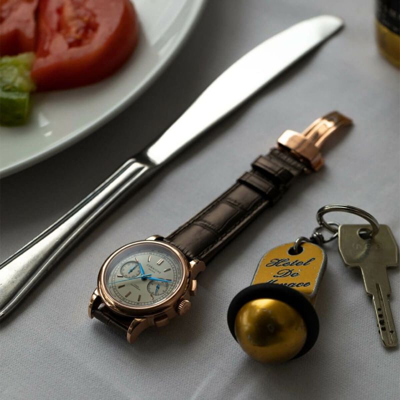 CORNICHE コーニッシュ|Heritage Chronograph ヘリテージクロノグラフ ローズゴールド クリーム セラミックダイヤル 画像6