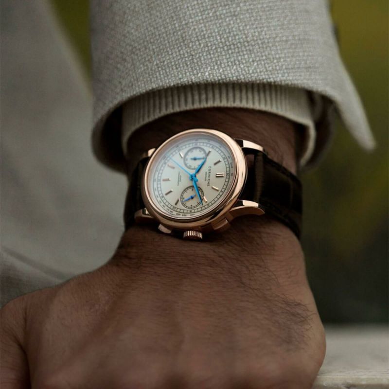 CORNICHE コーニッシュ|Heritage Chronograph ヘリテージクロノグラフ ローズゴールド クリーム セラミックダイヤル 画像2
