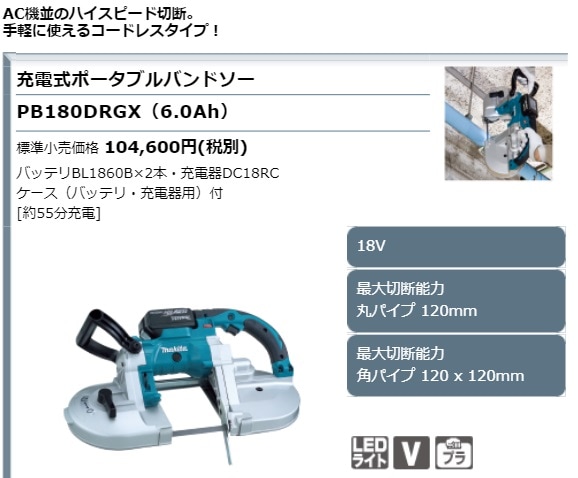 充電式ポータブルバンドソー PB180DRGX・PB180DZ | 充電式電動工具