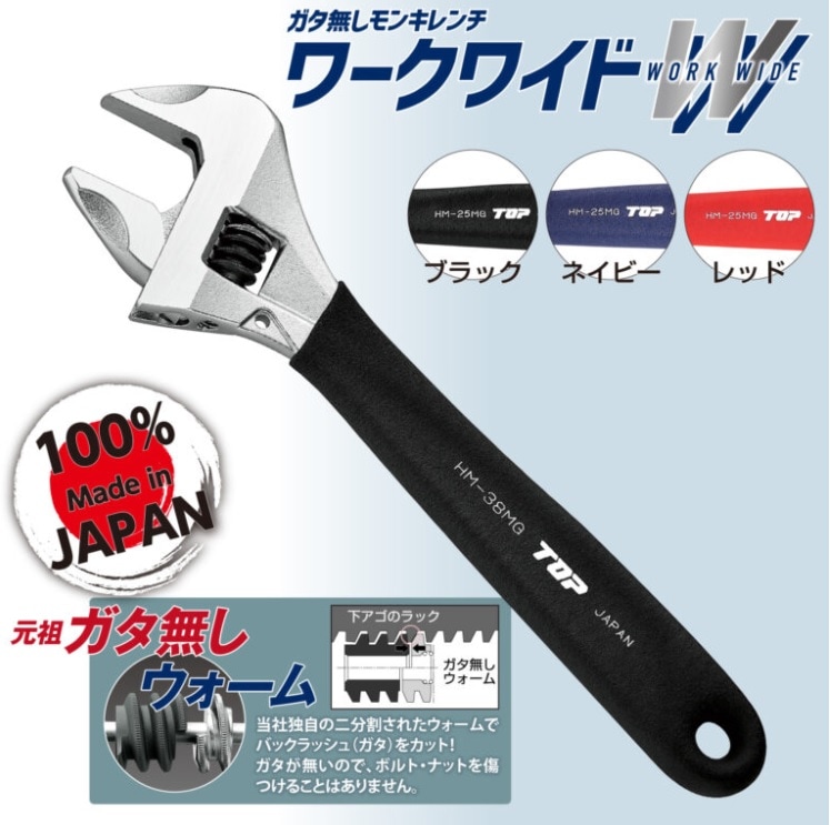 TOP(トップ工業) ガタ無しモンキレンチ ワークワイド グリップ付