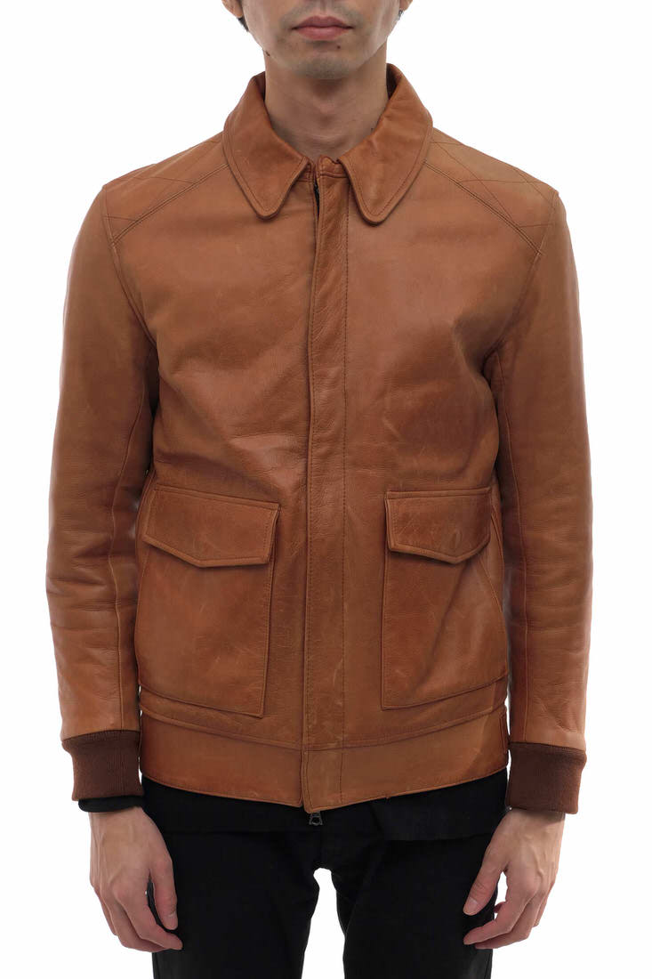 ブラウン　レザー ジャケット 牛革　ririジッパー ブラウンレザー ジャケット 牛革ririジッパー