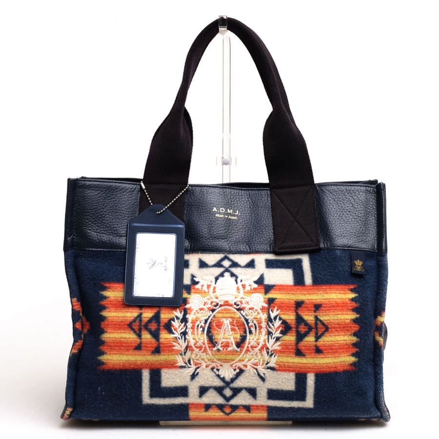 A.D.M.J ハンドバッグ ネイビー ADMJ 】ネイビー レザー ビジネス