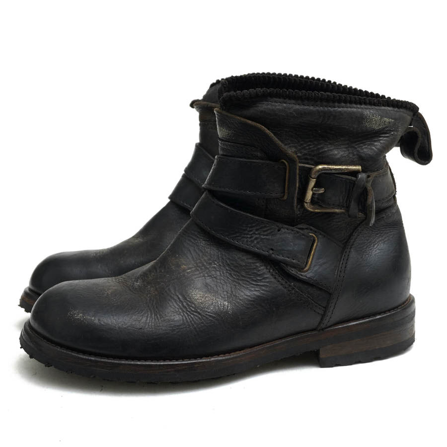 DOLCE & GABBANA エンジニアブーツ 黒 DOLCE＆GABBANA / ドルガバ 牛革 ヴィンテージ加工 コーデュロイ