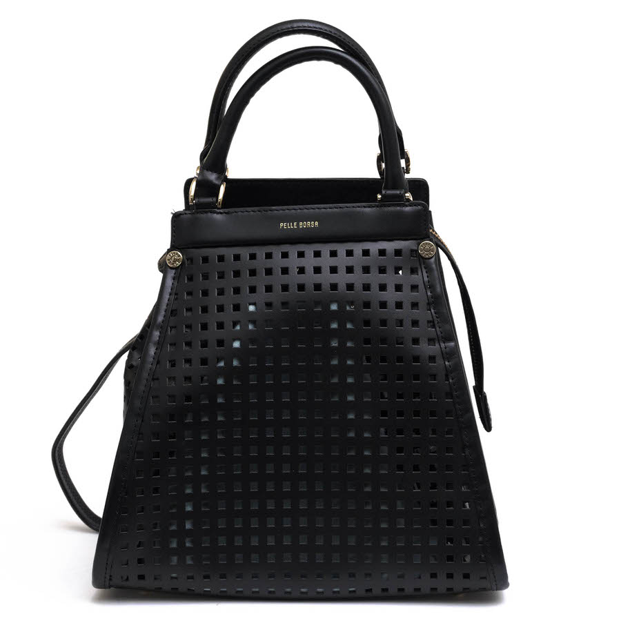 PELLE BORSA 5280 / ペレボルサ アンミカ AHN MIKAコラボ パンチングレザー 牛革 3WAY リュック ショルダーバッグ デイパック ブラック 黒 ハンドバッグ レディース|レ