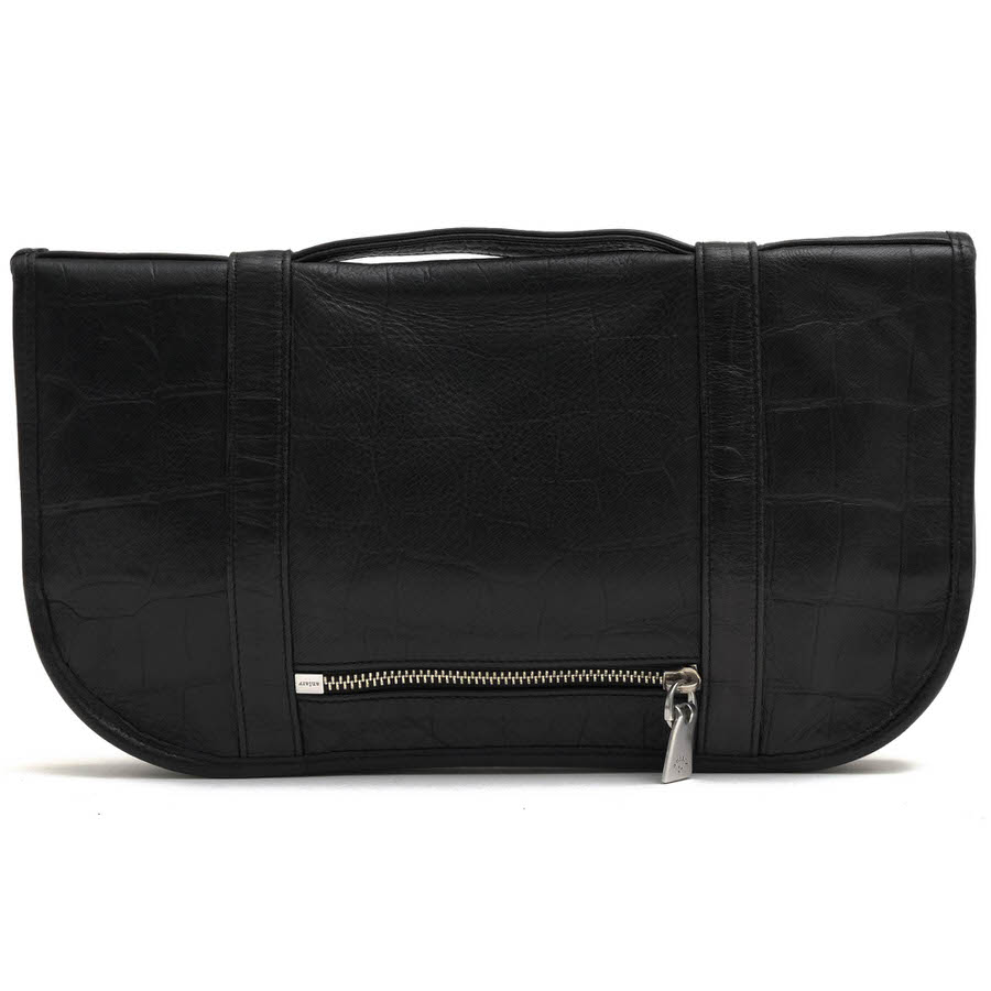 【良好品】aniary アニアリ クロコ方押し　アンティークアイディアルレザー 2WAYブリーフケース　ショルダーバッグ　鞄　伊勢丹　日本 aniary アニアリ クロコダイル柄 ショルダーバッグ 黒 ブラック aniary