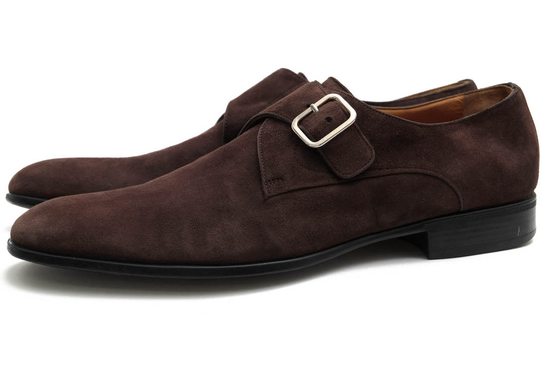 MORESCHI 39170 Kobe Soft Suede Monk Strap Shoes / ��쥹���� ���� ��󥯥��ȥ�å� �ޥå�����ˡ �쥶�������� �֥饦�� �� �ӥ��ͥ����塼�� ���