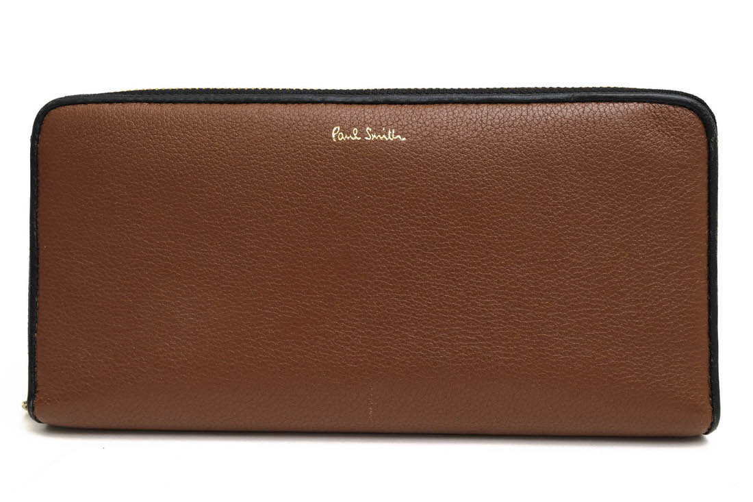 Paul Smith PWD476 ストライプ タブ / ポールスミス 牛革 ユニセックス 男女兼用 小銭入れあり ラウンドジップ ラウンドファスナー ブラウン 茶 長財布 レディース|レディース|カ