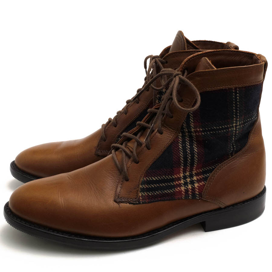 Brooks Brothers MH00453 Leather and Signature Tartan Boots / ֥å֥饶 ˥㡼å Allen Edmonds¤ǥ 100014537 ץ졼ȥ åɥ䡼ˡ ֥饦  졼åץ֡ 
