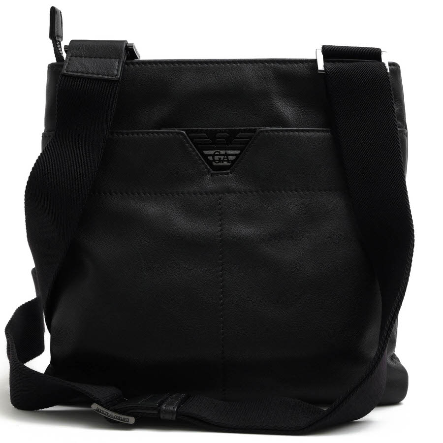 EMPORIO ARMANI Y4M045 YD41J VITELLO LISCIO CROST / アルマーニ クロスボディバッグ スムースカーフ 牛革 ブラック 黒 ショルダーバッグ メンズ|メン