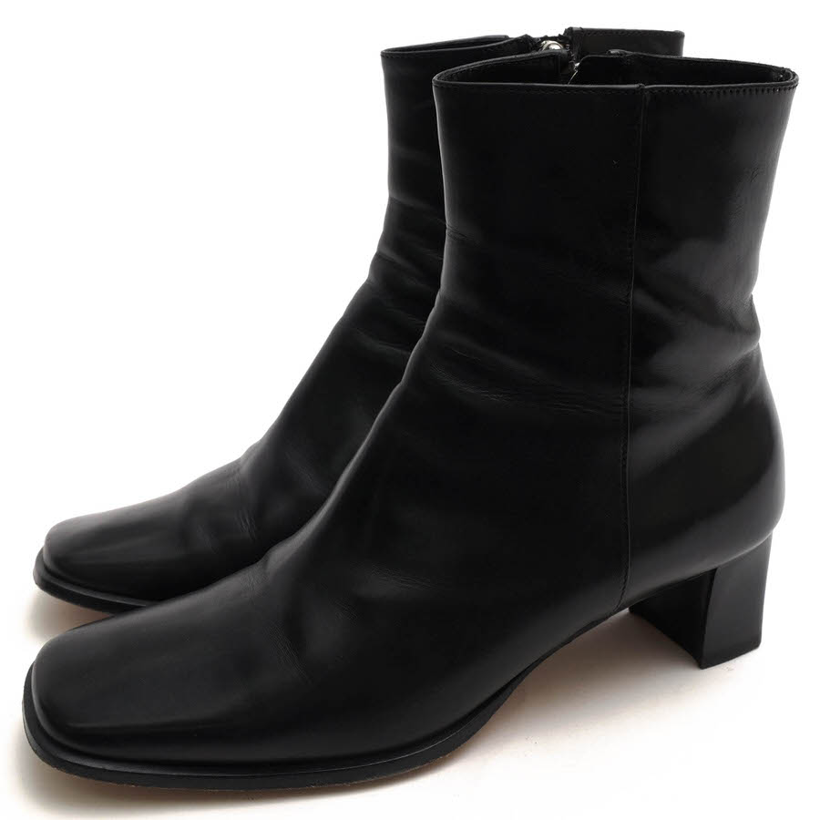 HIROFU 01347 0045 / ヒロフ 牛革 カーフ サイドジップ ハイヒール